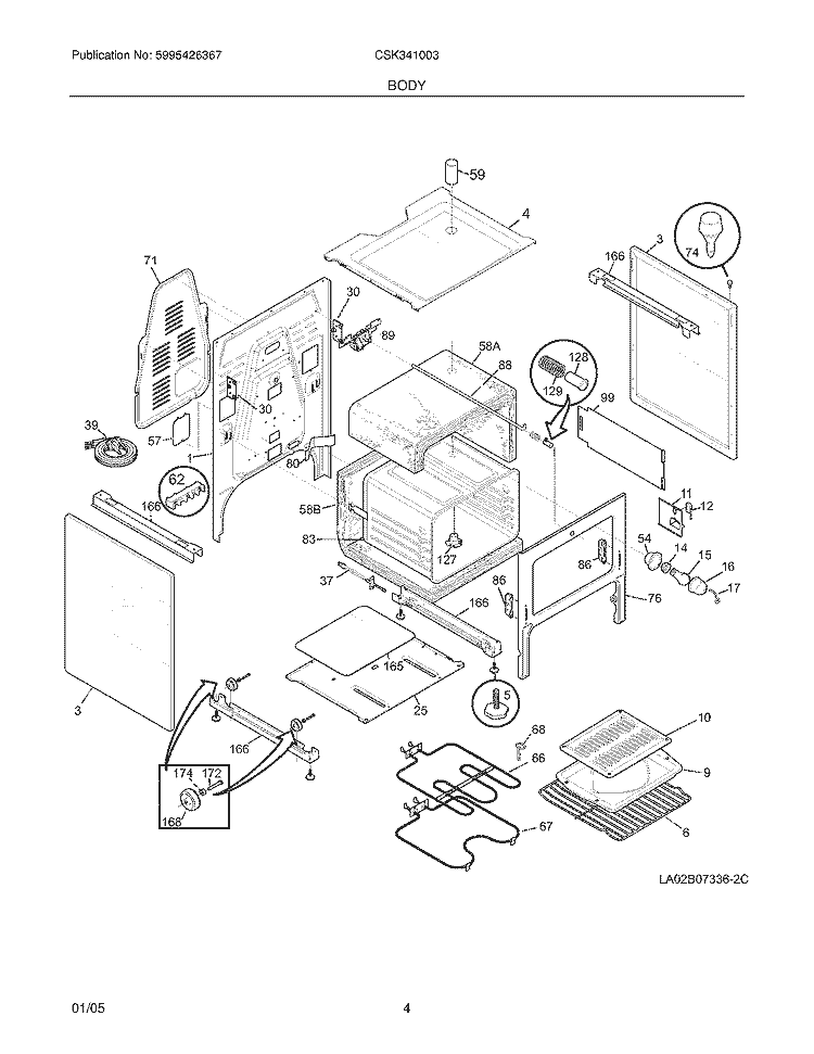 BODY Diagram and Parts List for CSK341003  Crosley Range