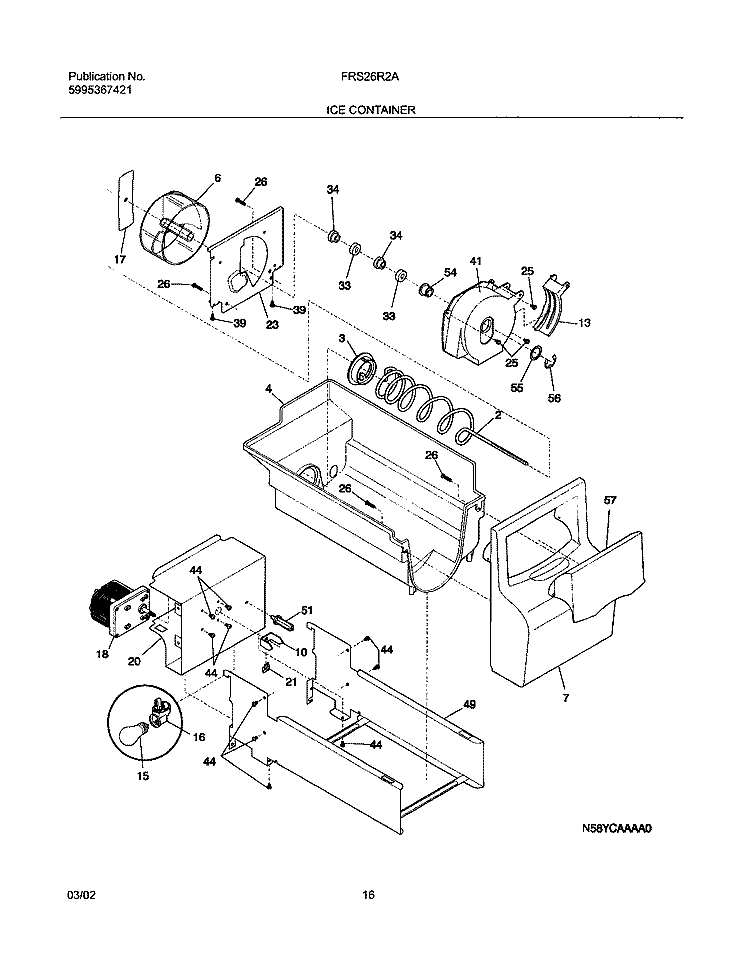 ICE CONTAINER Diagram and Parts List for FRS26R2AQ1  Frigidaire Refrigerator