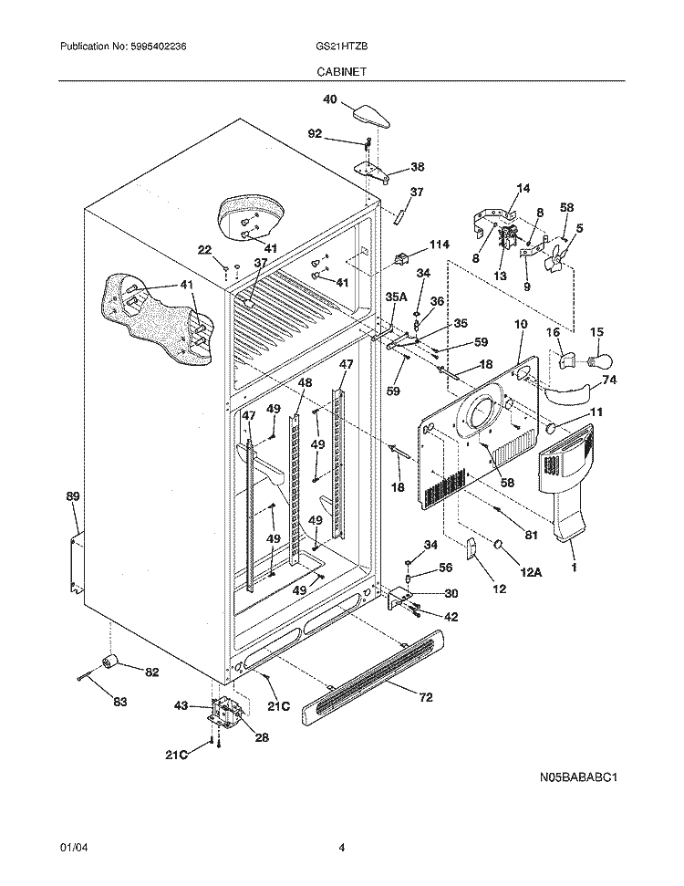 CABINET Diagram and Parts List for GS21HTZBC2  Frigidaire Refrigerator