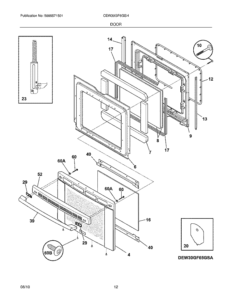 DOOR Diagram and Parts List for CEW30GF6GSH  Electrolux Range