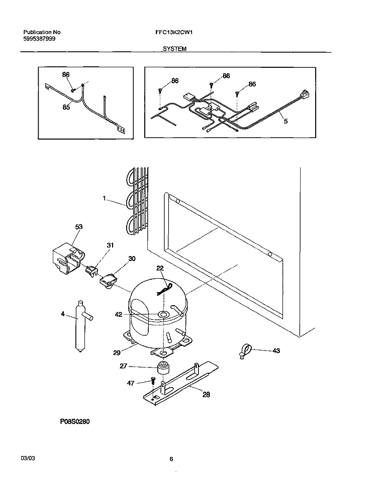 SYSTEM Diagram and Parts List for FFC13K2CW1  Frigidaire Freezer
