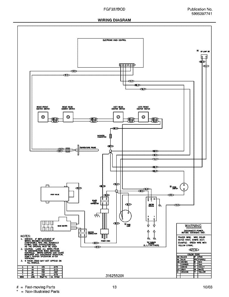 WIRING DIAGRAM Diagram and Parts List for FGF337BCD  Frigidaire Range