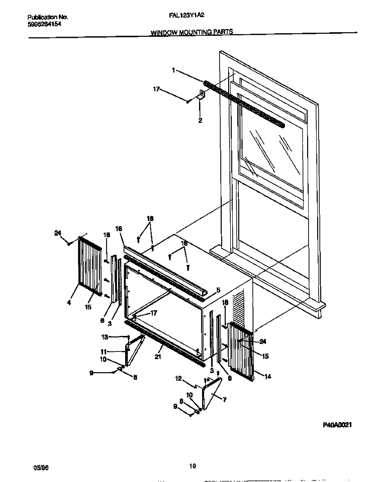 WINDOW MOUNTING PARTS Diagram and Parts List for FAL123Y1A2  Frigidaire Air Conditioner