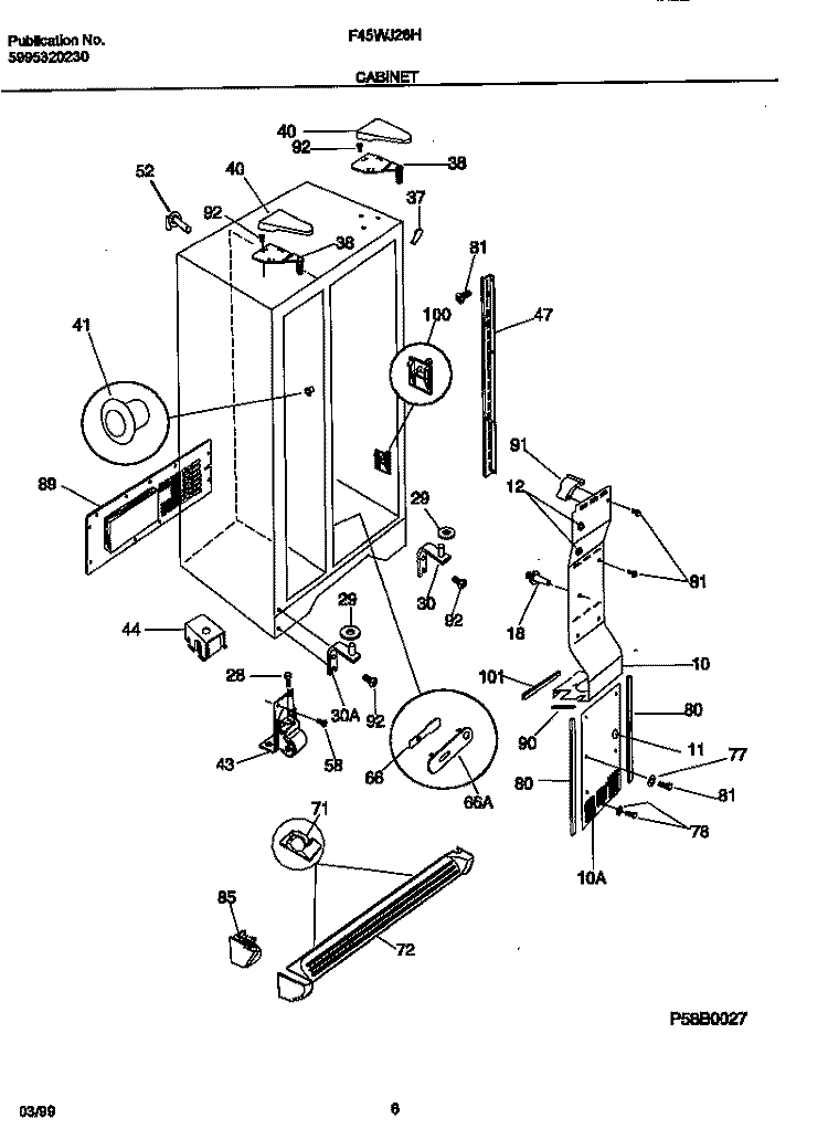 CABINET Diagram and Parts List for F45WJ26HW0  Frigidaire Refrigerator