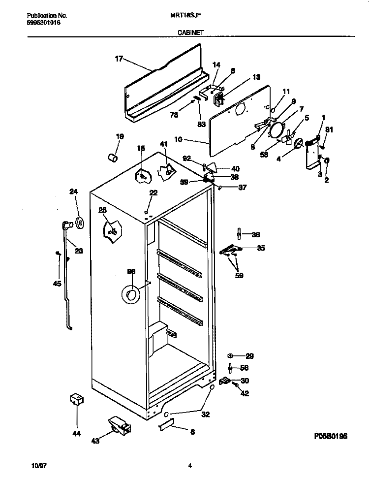 CABINET Diagram and Parts List for MRT18SJFD1  Frigidaire Refrigerator