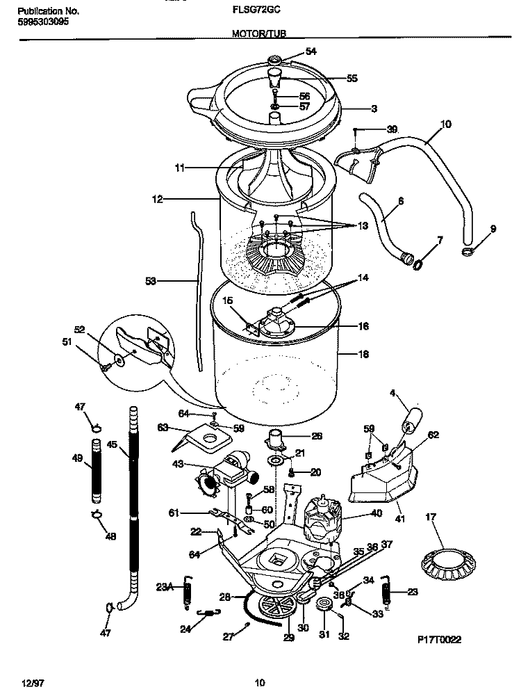 MOTOR / TUB Diagram and Parts List for FLSG72GCS6  Frigidaire Washer Dryer Combo