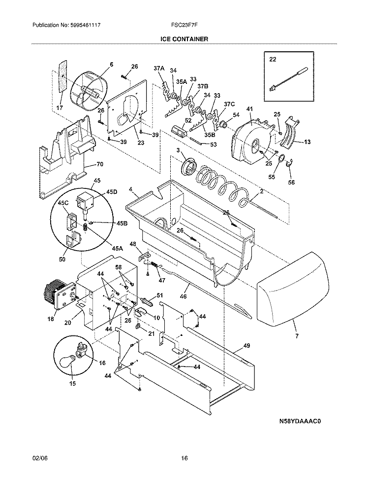 ICE CONTAINER Diagram and Parts List for FSC23F7FB0  Frigidaire Refrigerator