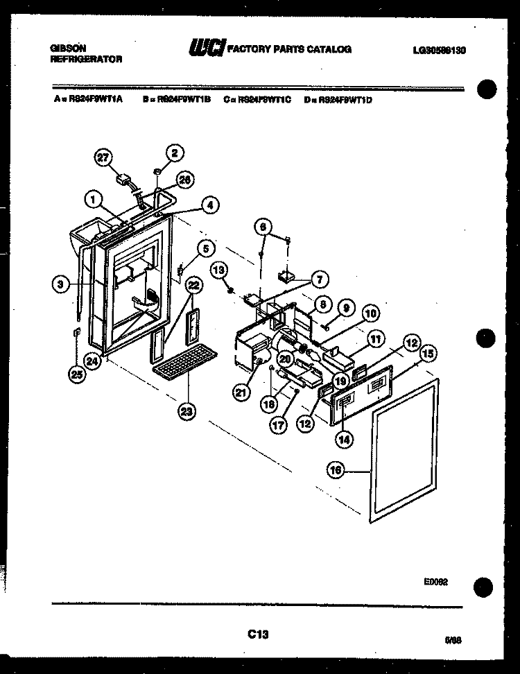 ICE DOOR, DISPENSER AND WATER TANK Diagram and Parts List for RS24F9WT1A  Gibson Refrigerator