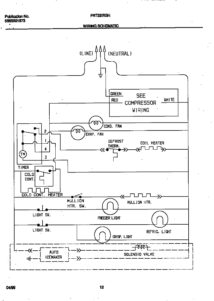 WIRING DIAGRAM Diagram and Parts List for FRT22IRSHB0  Frigidaire Refrigerator
