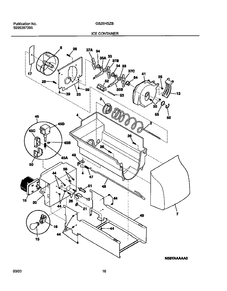 ICE CONTAINER Diagram and Parts List for GS26HSZBC3  Frigidaire Refrigerator