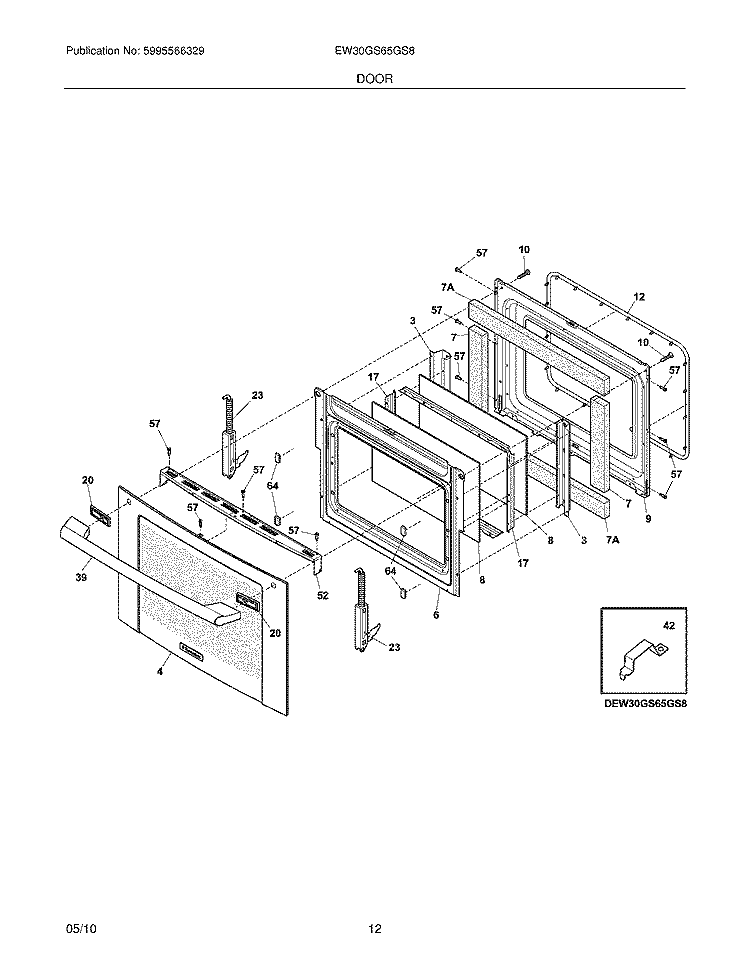 DOOR Diagram and Parts List for EW30GS65GS8  Electrolux Range