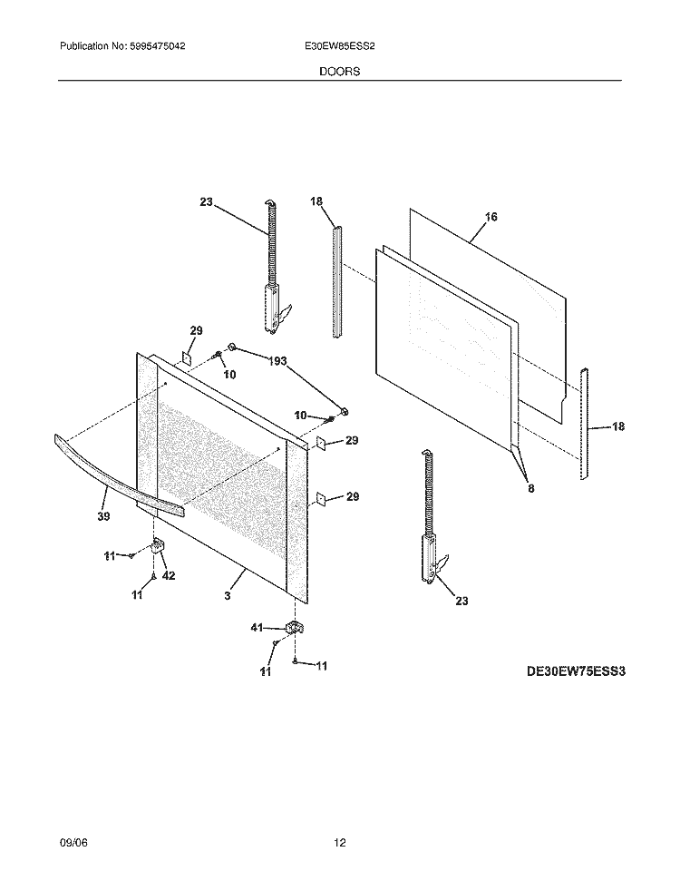 DOORS Diagram and Parts List for E30EW85ESS2  Electrolux Wall Oven
