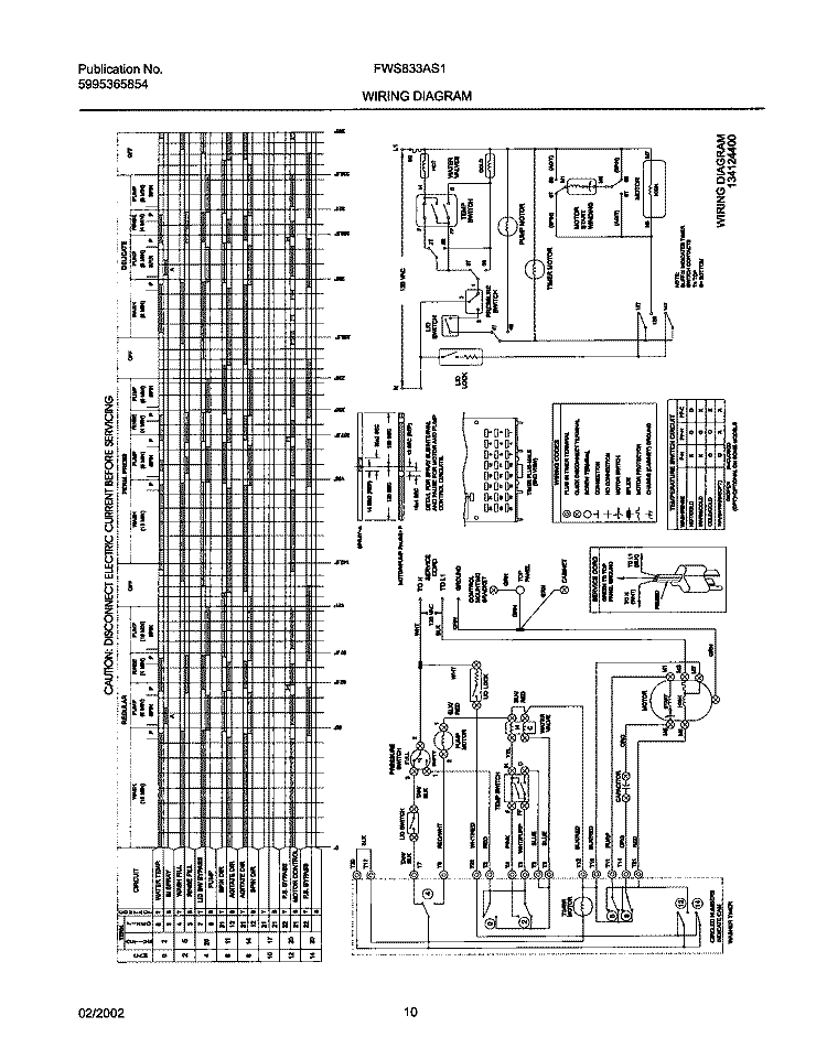 134124400 Diagram and Parts List for FWS833AS1  Frigidaire Washer