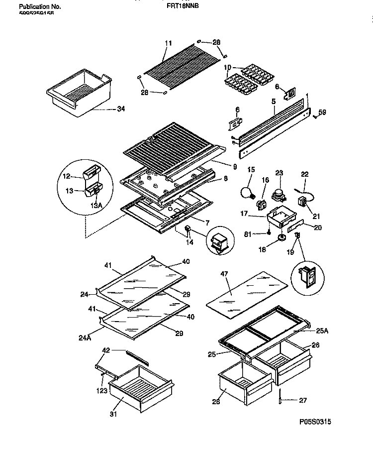 SHELVES, CONTROLS, DIVIDER, MULLION Diagram and Parts List for FRT18NNBW2  Frigidaire Refrigerator