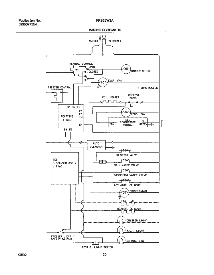 WIRING SCHEMATIC Diagram and Parts List for FRS26W2AW5  Frigidaire Refrigerator