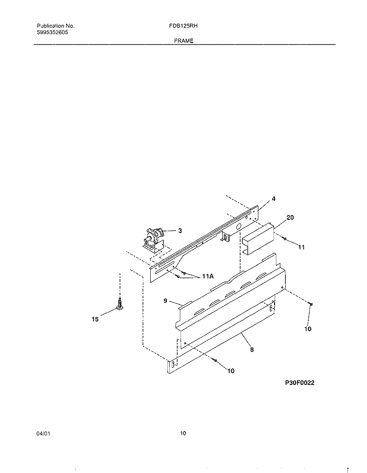 FRAME Diagram and Parts List for FDB125RHB2  Frigidaire Dishwasher