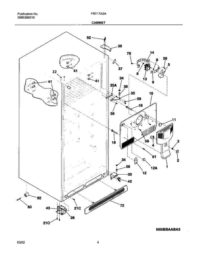 CABINET Diagram and Parts List for FRT17A2AW2  Frigidaire Refrigerator
