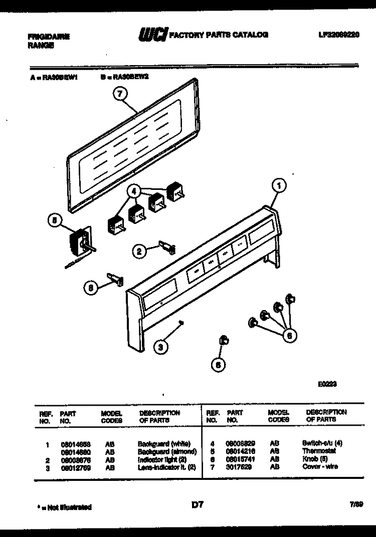 BACKGUARD Diagram and Parts List for RA30BEL1  Frigidaire Range