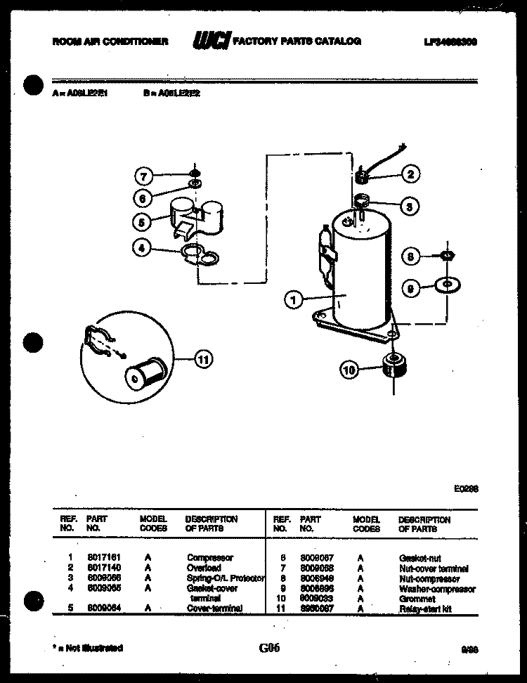 COMPRESSOR PARTS Diagram and Parts List for A08LE2E1  Frigidaire Air Conditioner