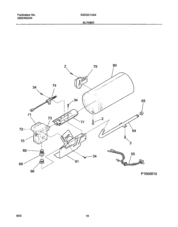 BURNER Diagram and Parts List for GGR221AS4  Gibson Dryer
