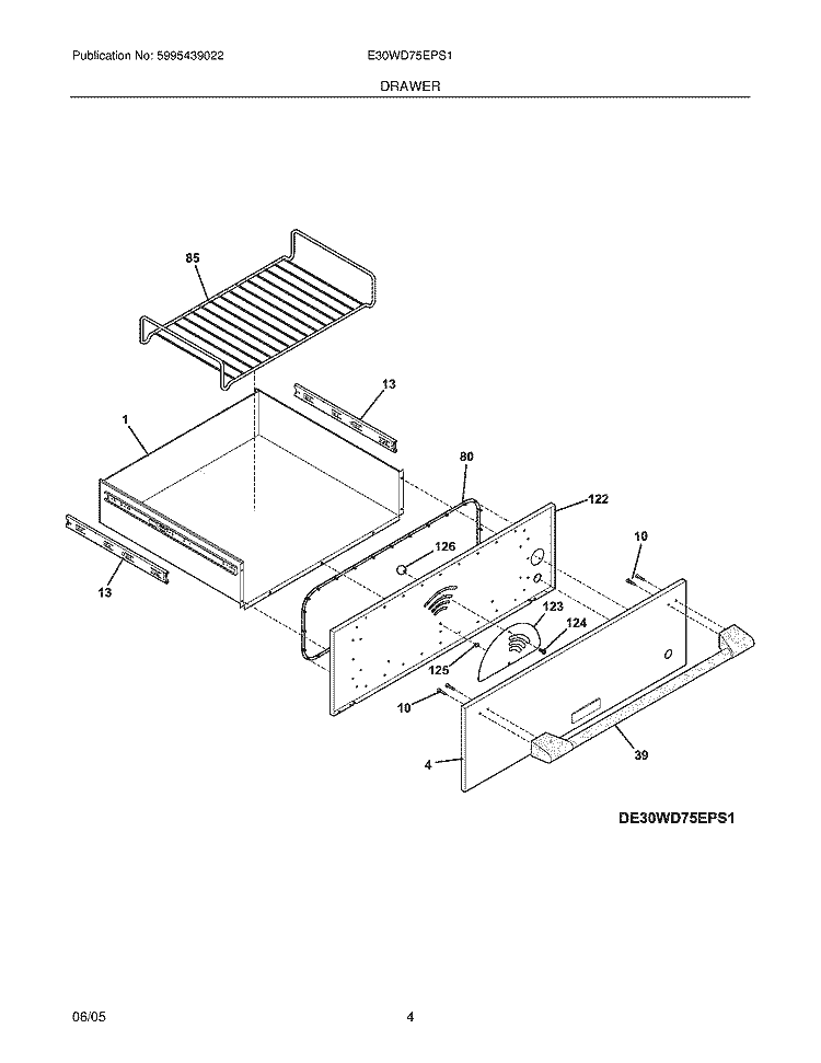 DRAWER Diagram and Parts List for E30WD75EPS1  Electrolux Warming Drawer