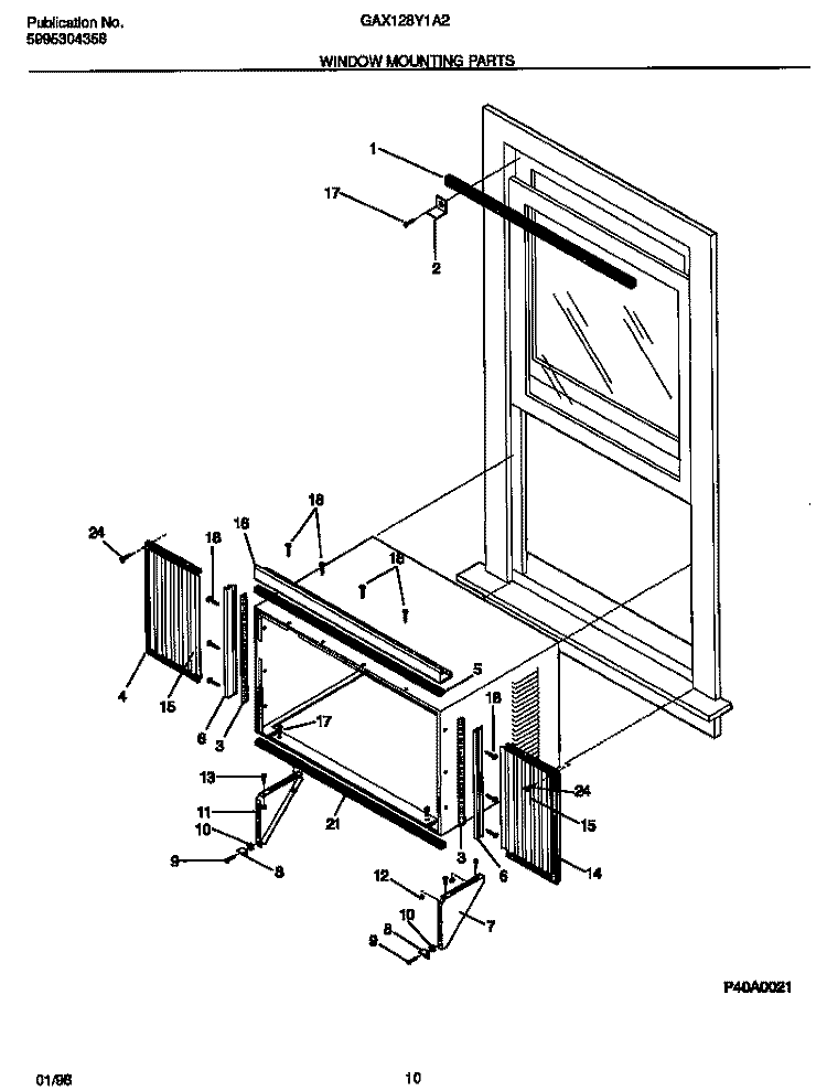 WINDOW MOUNTING PARTS Diagram and Parts List for GAX128Y1A2  Gibson Air Conditioner