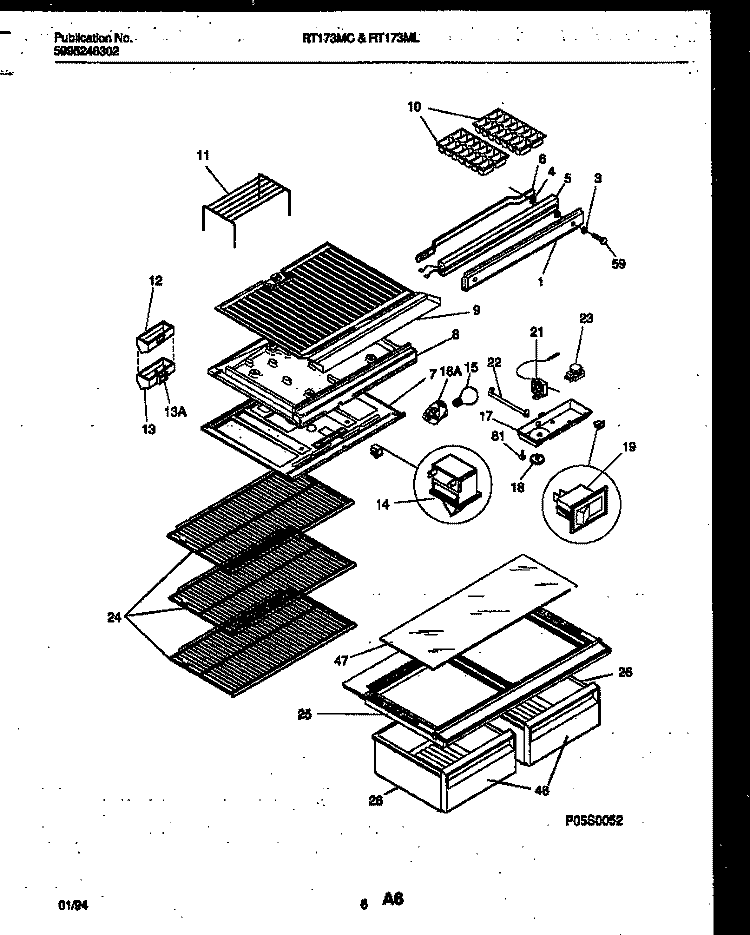 SHELVES AND SUPPORTS Diagram and Parts List for RT173MCW2  Frigidaire Refrigerator