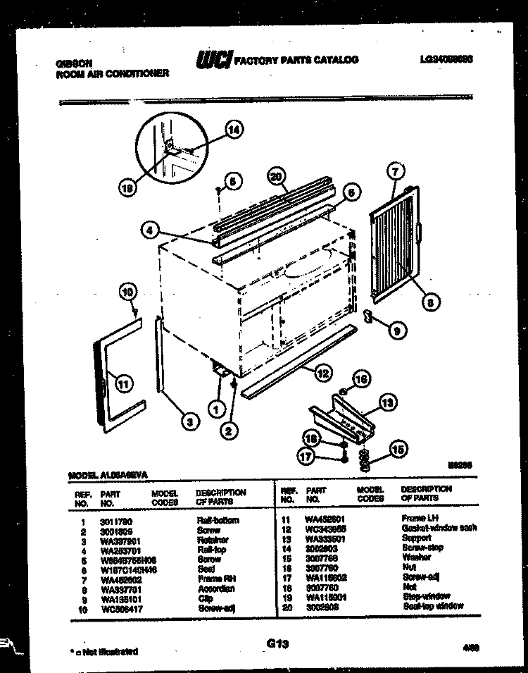 CABINET AND INSTALLATION PARTS Diagram and Parts List for AL05A6EVA  Gibson Air Conditioner
