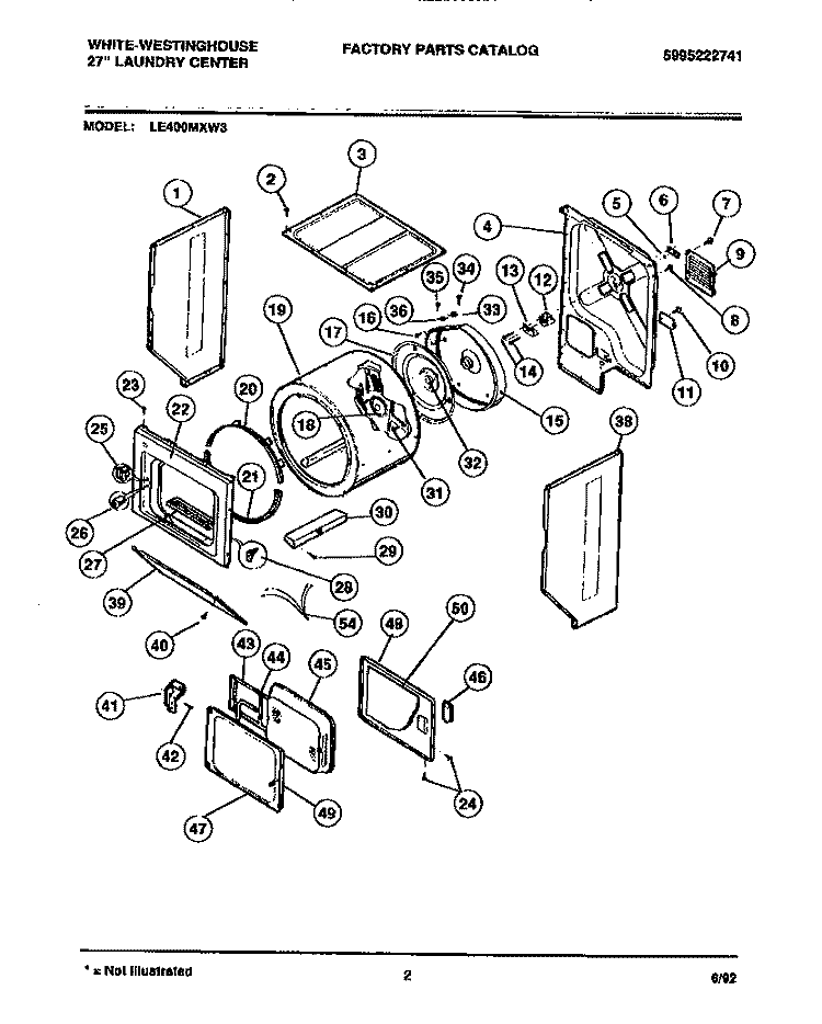 DRUM AND LOADING DOOR Diagram and Parts List for LE400MXW3  Frigidaire Washer Dryer Combo