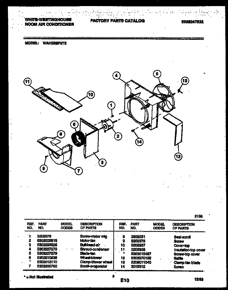 AIR HANDLING PARTS Diagram and Parts List for WAH09EP2T2  Frigidaire Air Conditioner