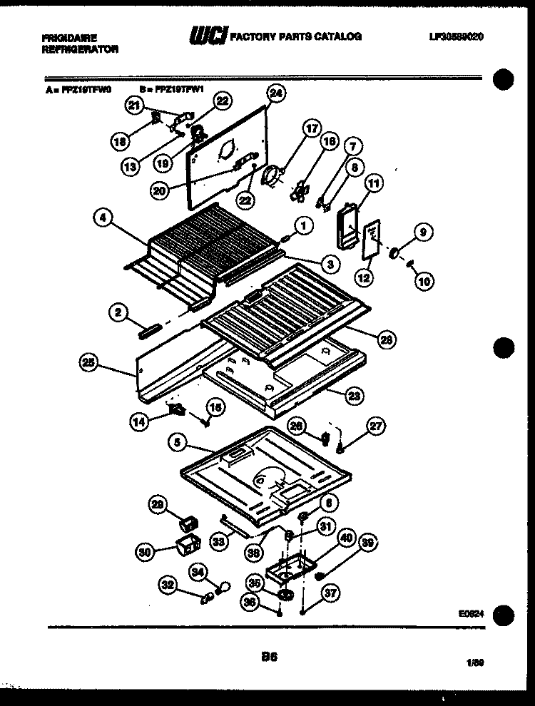 SHELVES AND SUPPORTS Diagram and Parts List for FPZ19TFL1  Frigidaire Refrigerator