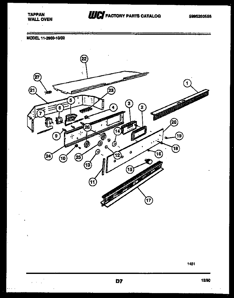 CONTROL PANEL Diagram and Parts List for 11-2969-00-02  Tappan Wall Oven