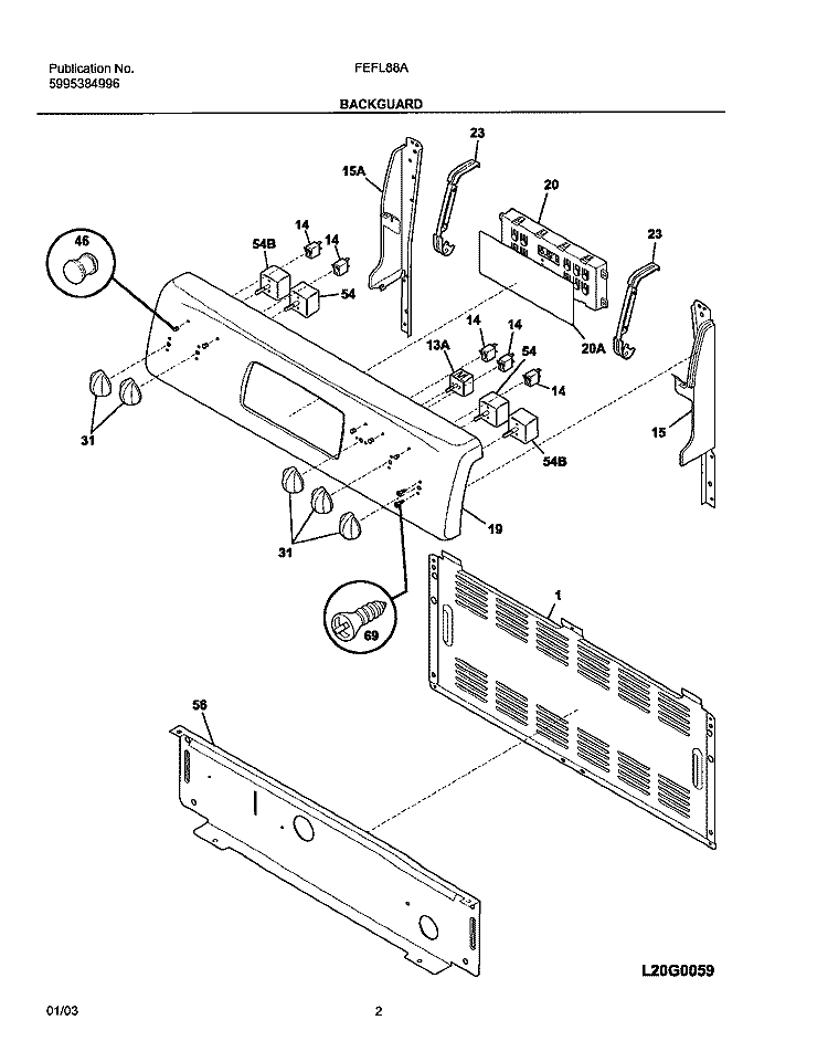 BACKGUARD Diagram and Parts List for FEFL88ASC  Frigidaire Range