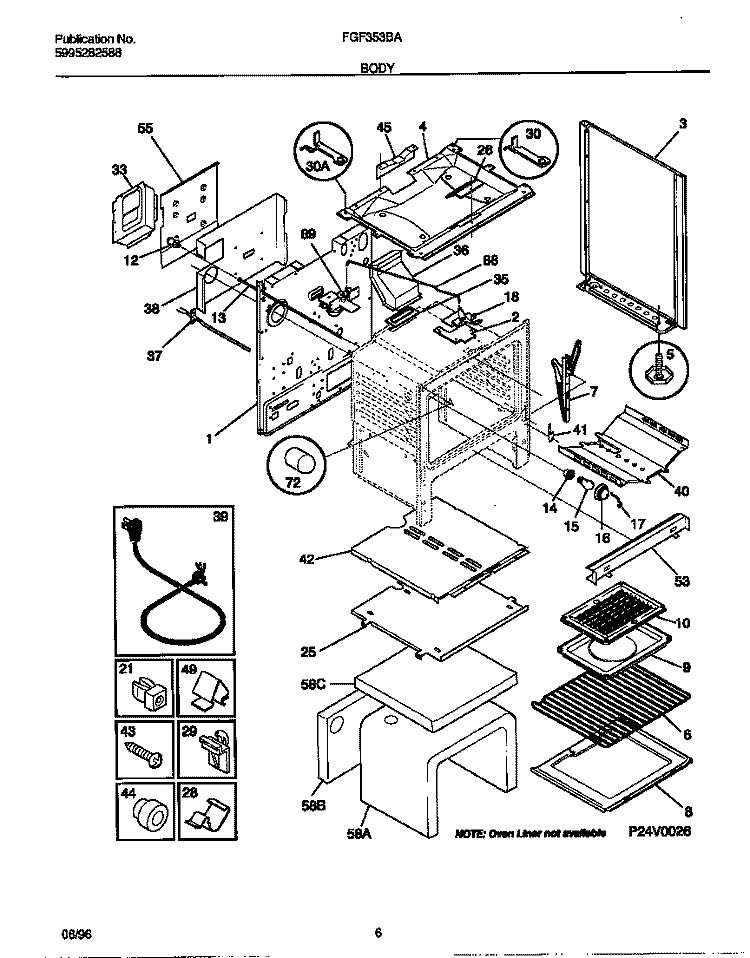BODY Diagram and Parts List for FGF353BADC  Frigidaire Range