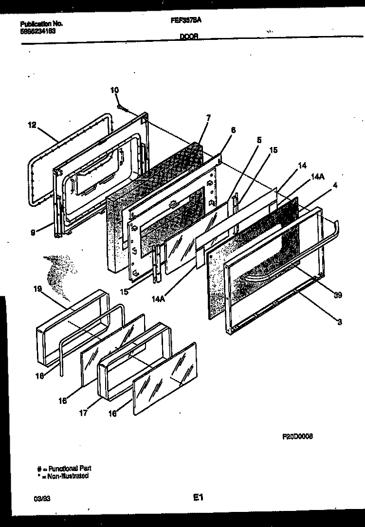 DOOR PARTS Diagram and Parts List for FEF357BADA  Frigidaire Range