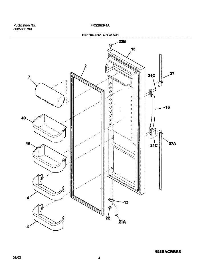 REFRIGERATOR DOOR Diagram and Parts List for FRS26KR4AB6  Frigidaire Refrigerator