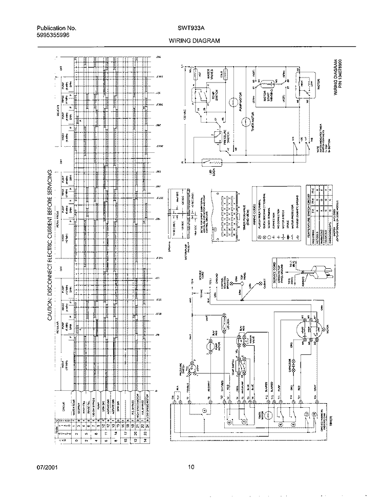 134078900 WIRING DIAGRAM Diagram and Parts List for SWT933AS0  Westinghouse Washer