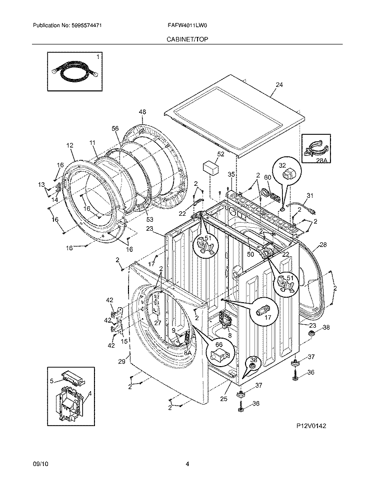 CABINET/TOP Diagram and Parts List for FAFW4011LW0  Frigidaire Washer