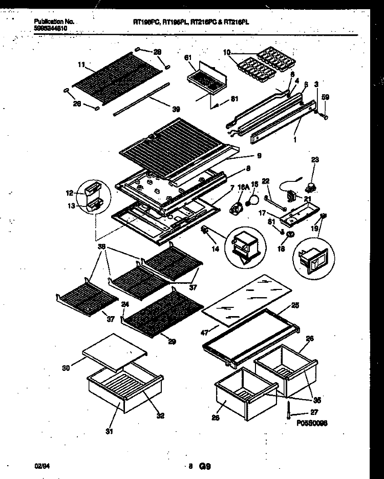 SHELVES AND SUPPORTS Diagram and Parts List for RT216PCD1  Frigidaire Refrigerator
