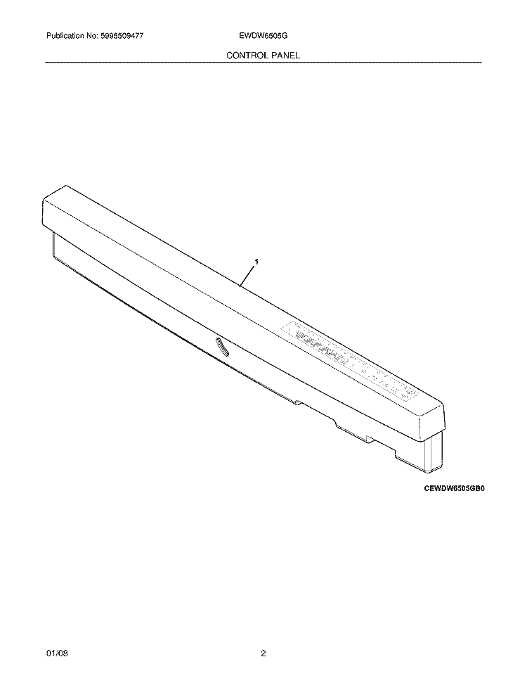 CONTROL PANEL Diagram and Parts List for EWDW6505GS0  Electrolux Dishwasher