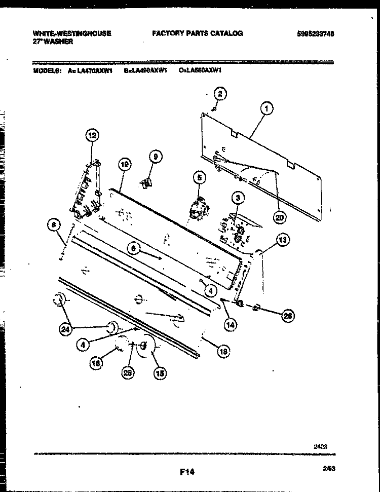 CONSOLE AND CONTROL PARTS Diagram and Parts List for LA490AXD1  Frigidaire Washer