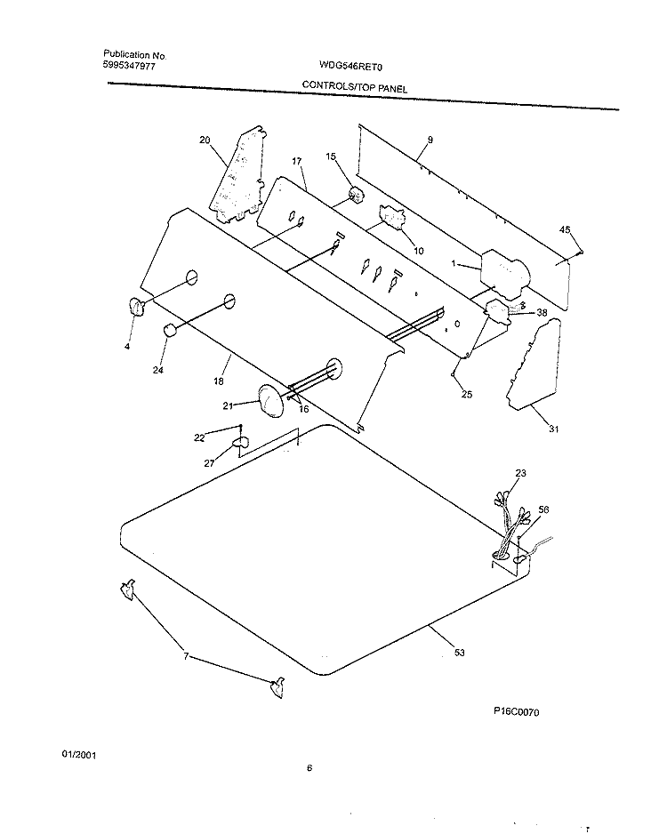 CONTROLS / TOP PANEL Diagram and Parts List for WDG546RET0  Frigidaire Dryer