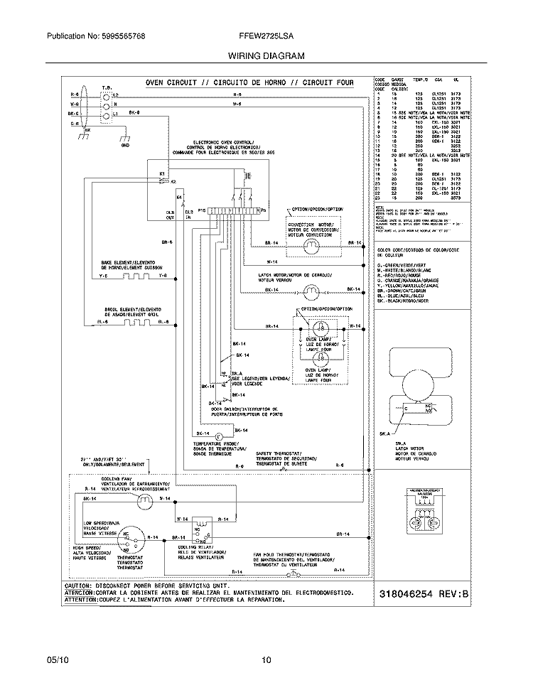 WIRING DIAGRAM Diagram and Parts List for FFEW2725LSA  Frigidaire Wall Oven