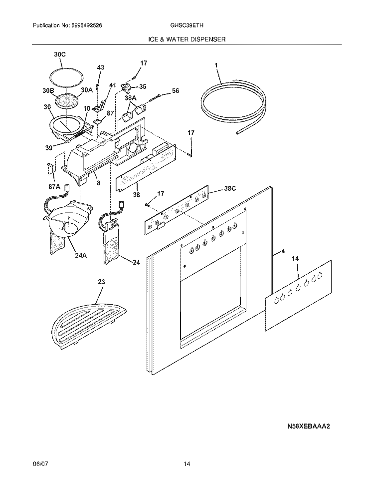 ICE & WATER DISPENSER Diagram and Parts List for GHSC39ETHB1  Frigidaire Refrigerator