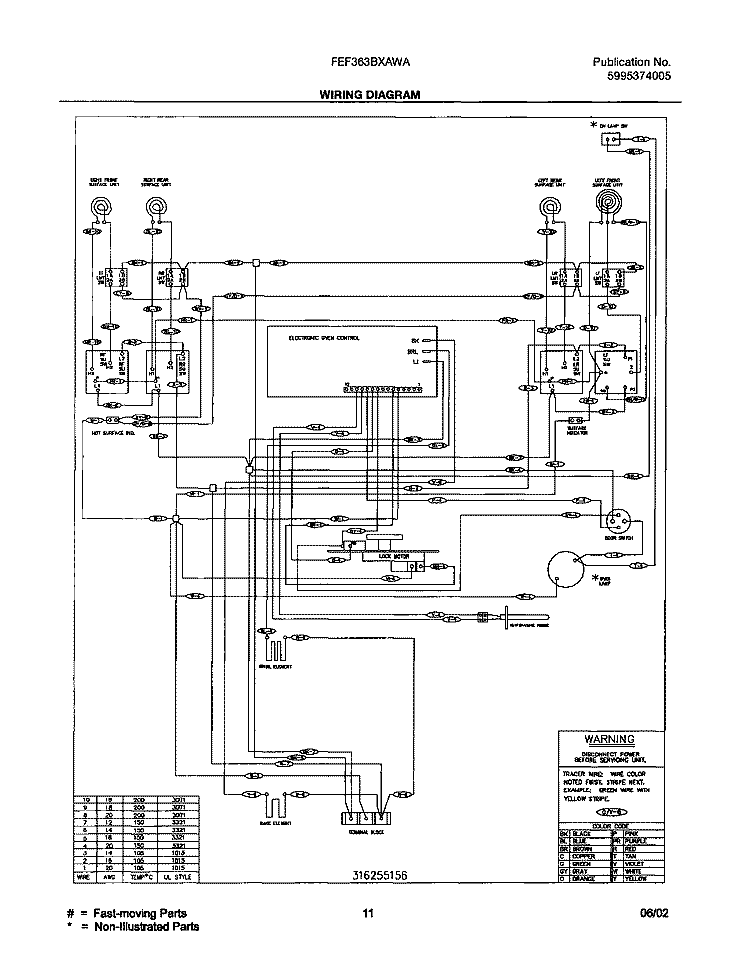 WIRING DIAGRAM Diagram and Parts List for FEF363BXAWA  Frigidaire Range
