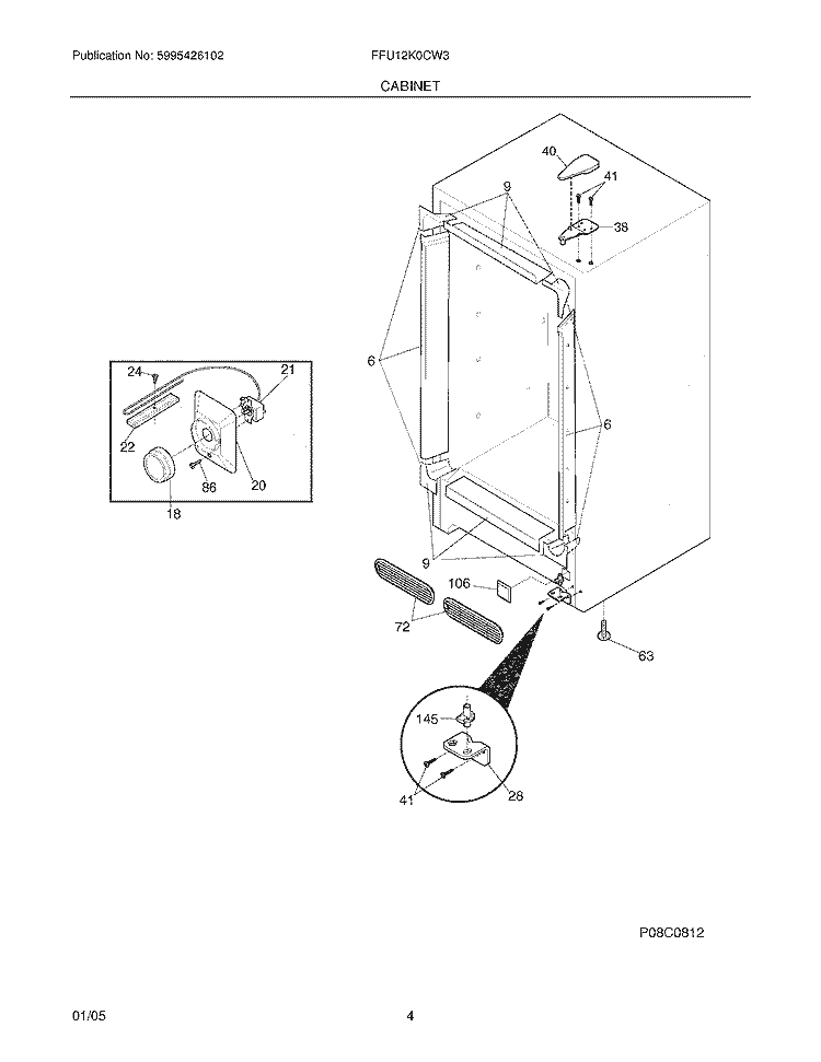 CABINET Diagram and Parts List for FFU12K0CW3  Frigidaire Freezer