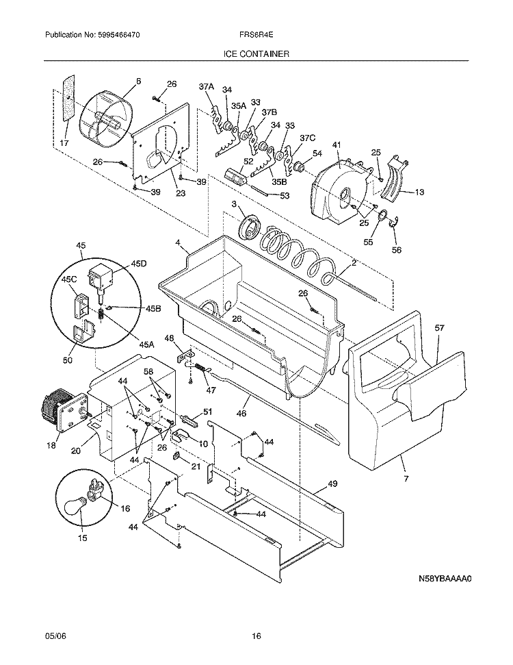 ICE CONTAINER Diagram and Parts List for FRS6R4EQ7  Frigidaire Refrigerator
