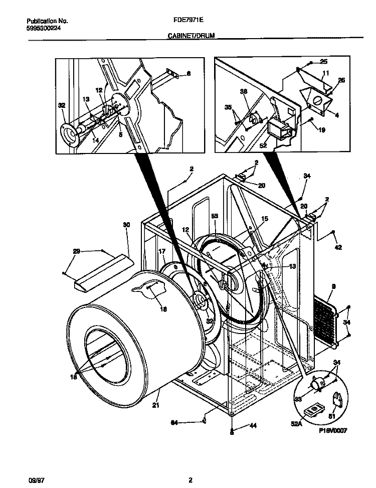 CABINET / DRUM Diagram and Parts List for FDE7971EW1  Frigidaire Dryer