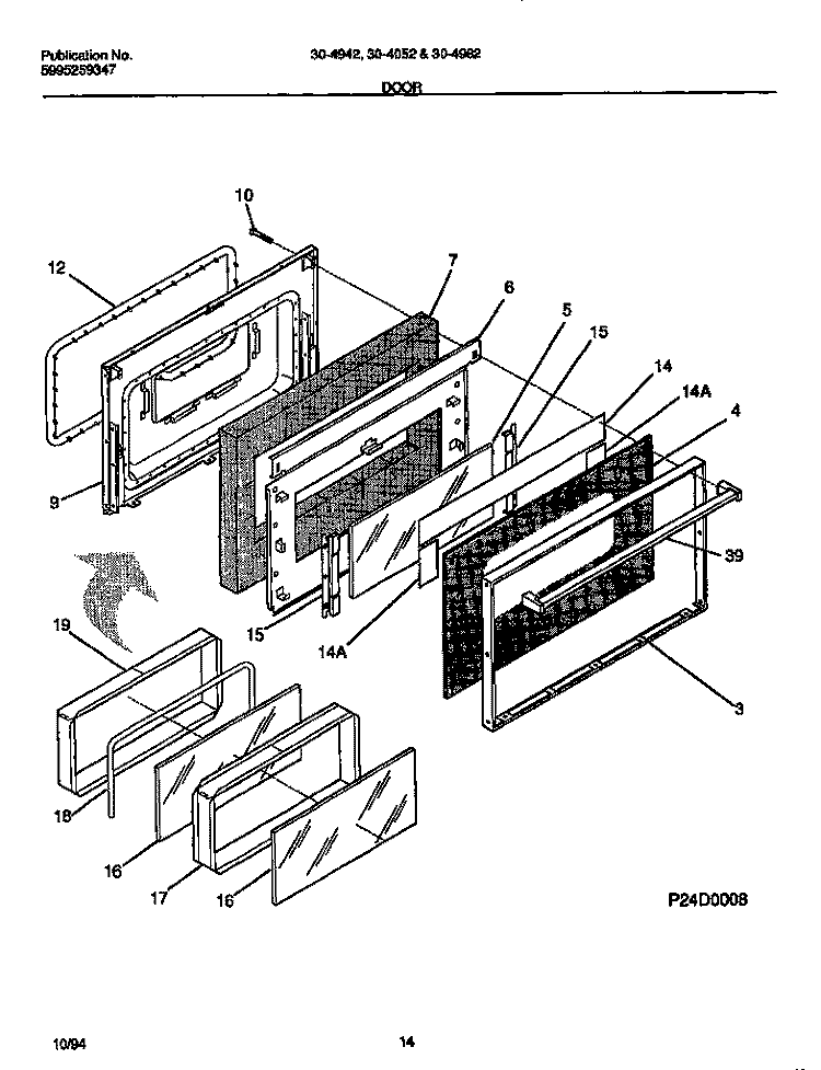 DOOR Diagram and Parts List for 30-4952-00-03  Tappan Range