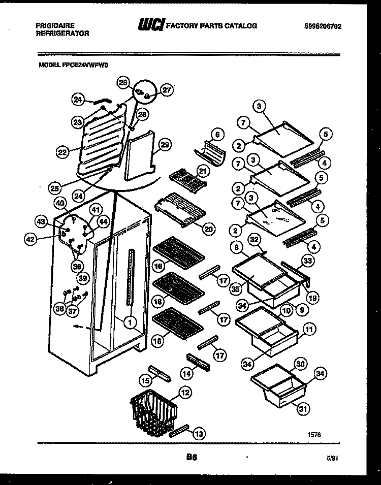 SHELVES AND SUPPORTS Diagram and Parts List for FPCE24VWPW0  Frigidaire Refrigerator